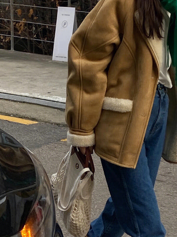 Airchics manteau aviateur doublé polaire boutonnage avec poches femme oversized